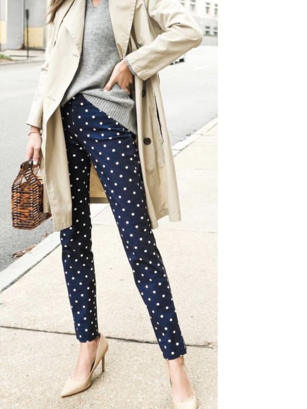 J. Crew Vintage Straight Pant Sz 28 Navy Blue White Polka Dot Embroidered Chino